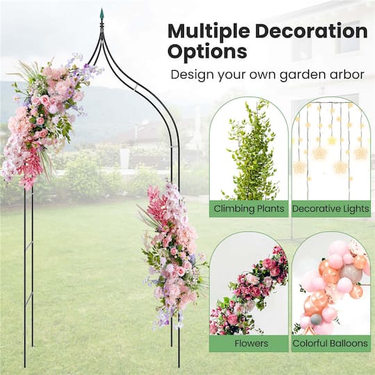 Costway 4.1ft. x 1.3ft. x 9.5ft. Garden Arbor with Multiple Side Crossbars Powder-Coated Metal Tubes
